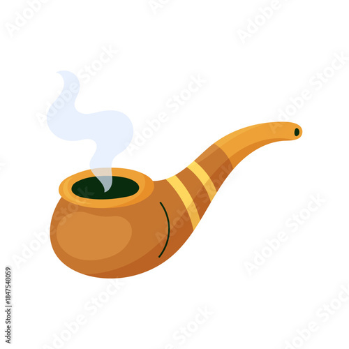 Smoking pipe with smoke. Hand drawn vector illustration. Object on white background. Design element for Saint Patricks Day.