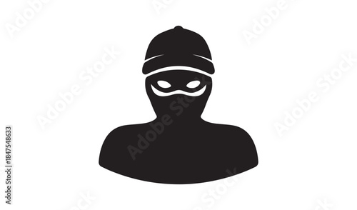 Silhouette of a thief or burglar wearing a mask and hat, representing crime, security, and danger.