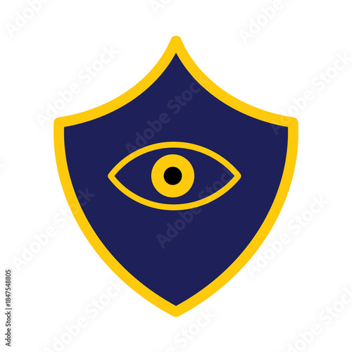Shield with eye symbol representing cyber security protection concept. Modern digital defense and data safety illustration.