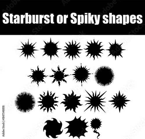 starburst and spiky shapes vector collection black sunburst silhouette icons