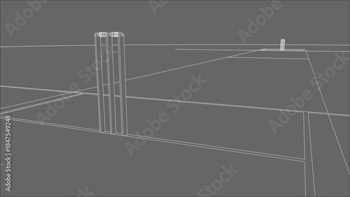Close Up Technical Drawing of Cricket Pitch with Wicket Stumps