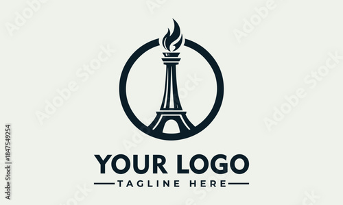 Sleek and symbolic towering monument with a radiant torch flame vector logo, representing ambition and success. A versatile graphic design illustration for diverse branding needs