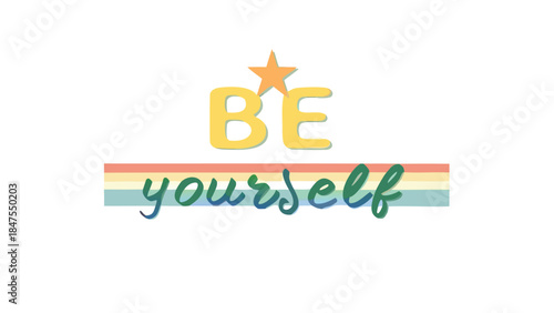 Vibrant rainbow gradient casual han typography be yourself design with star element