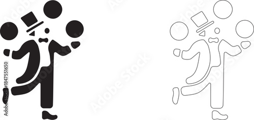Clown juggles balls. Vector icon of a circus performer.