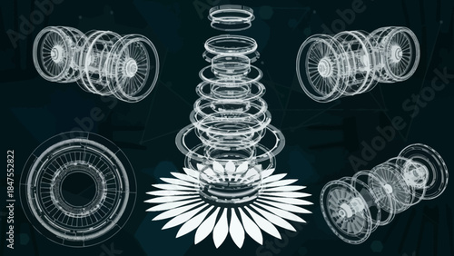 Futuristic Mechanical Exploded Structure with Technical Components and Engineering Design