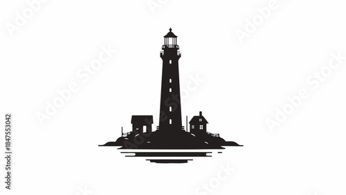 Lighthouse Silhouette Illustration Black and White Coastal Navigation Landmark