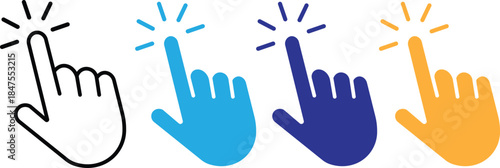 Hand click icon set. pointer sign and symbol. Computer mouse click cursor arrow icons set. hand cursor icon. Hand cursors icons click set vector illustration on transparent background
