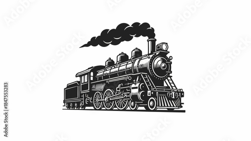 Vintage Steam Locomotive Train Illustration Black and White Railway Vector