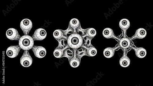 Abstract Mechanical Geometric Spinner Shapes Vector Set on Black Background
