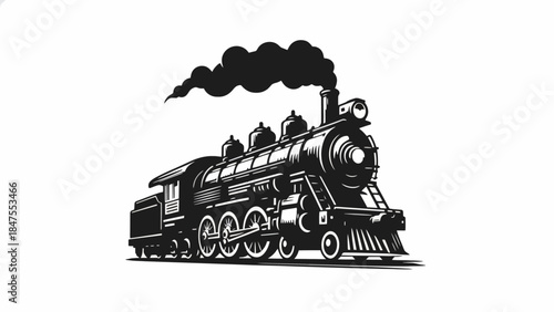 Old steam locomotive vector silhouette vintage train transport machinery icon
