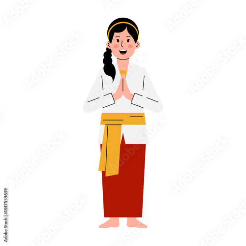Illustration of Woman Wearing Traditional Balinese Clothing