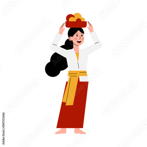 Illustration of Woman Wearing Traditional Balinese Clothing