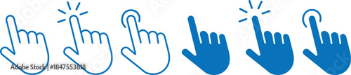 Hand click icon set. pointer sign and symbol. Computer mouse click cursor arrow icons set. hand cursor icon. Hand cursors icons click set vector illustration on transparent background
