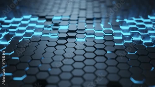 Futuristic Hexagon Technology Pattern Background with Blue Light Glow