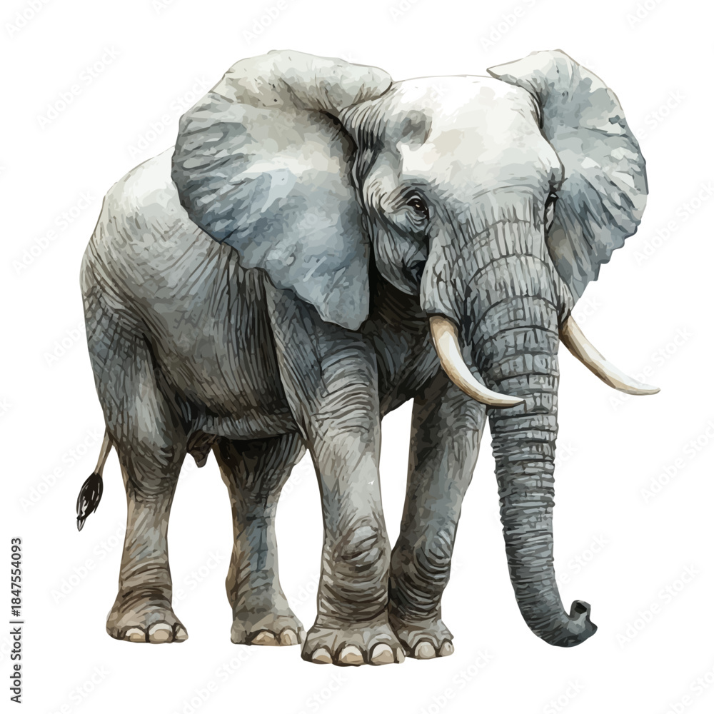 Obraz premium African Elephant, artistic watercolor illustration vector, isolated on a white background.