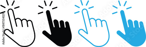 Hand click icon set. pointer sign and symbol. Computer mouse click cursor arrow icons set. hand cursor icon. Hand cursors icons click set vector illustration on transparent background
