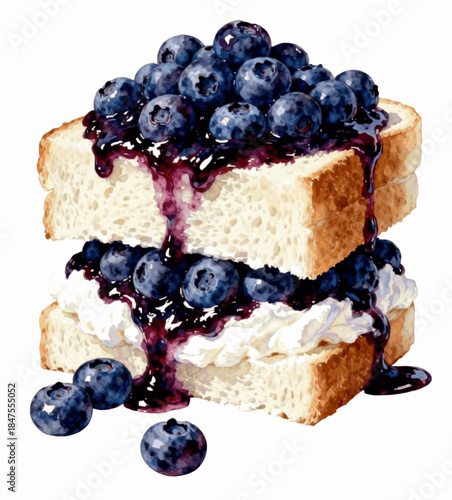 Toast with Fruit Jam Blueberry Toast isolated watercolor vector illustration svg