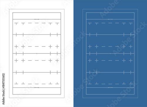 Top View Rugby Field Schematic Plan with Measurement Markings and Zones