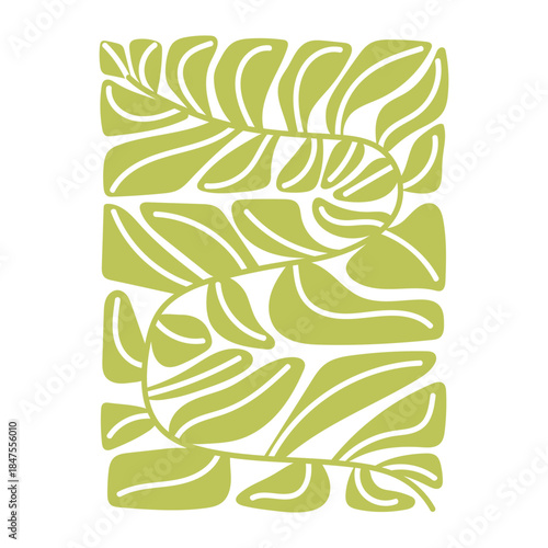 flat illustration of creeping leaves inscribed in a rectangle. A modern abstract geometric element. An ideal single design element for posters, home decor prints, textiles, and modern backgrounds