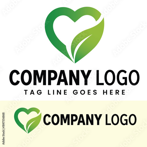 Modern green charity company logo vector with heart and leaf symbols representing hope, care, community, sustainability, giving back, wellness and social impact