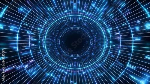 Futuristic glowing tunnel with digital elements animation background