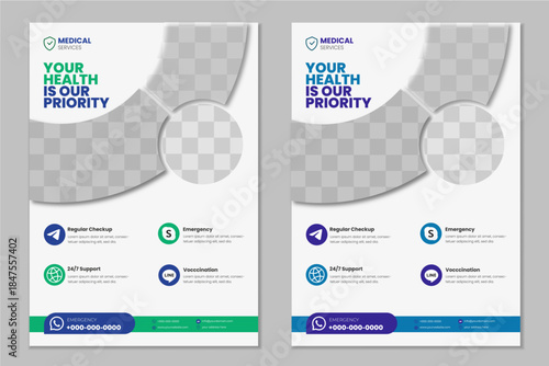 Modern medical healthcare flyer design for hospital, clinic, doctor appointment, health checkup, medical services promotion, clean professional medical poster template