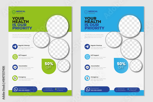 Modern medical healthcare flyer design for hospital, clinic, doctor appointment, health checkup, medical services promotion, clean professional medical poster template