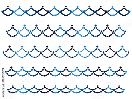 丸、四角星、半円ラインうろこ、15青