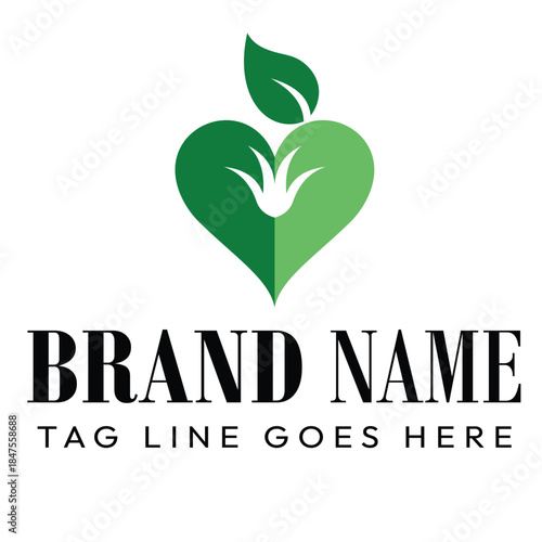 Green heart and leaf charity logo vector symbolizing hope, compassion, sustainable growth, community support, wellness, giving, environmental care, and positive social impact