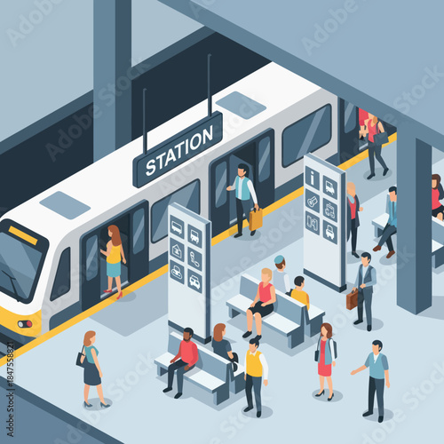 People Waiting for Train at Station Platform.