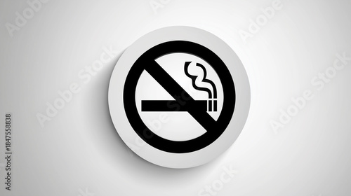 Black and white smoking ban symbol in minimalist design, monochrome prohibition icon, universal no smoking sign, classic health warning, with copy space