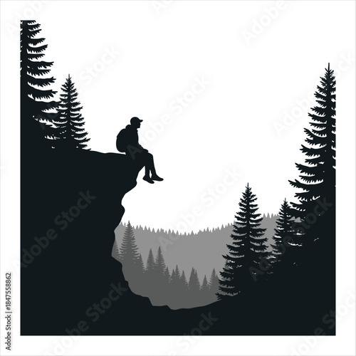 Cliffside adventurer icon depicting a scenic view and exploration