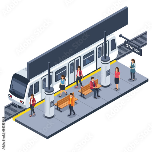 Modern Train Station with People Waiting.