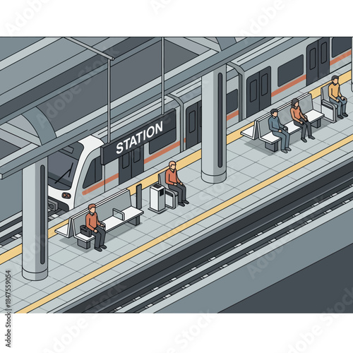 People Waiting at Train Station Platform.