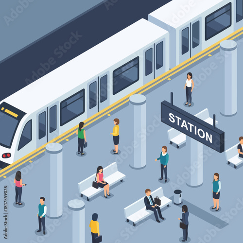 Train Station with People Waiting.