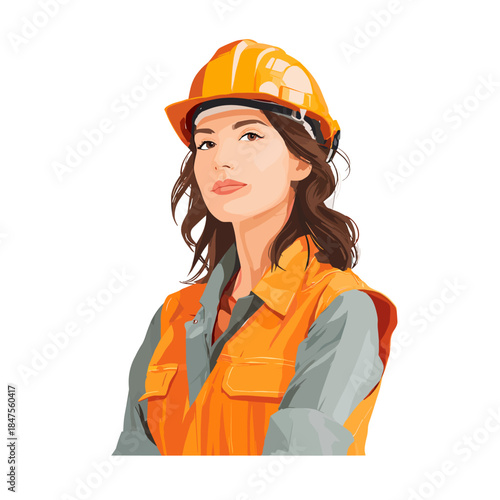 Vector portrait illustration of a female construction worker isolated on a white background