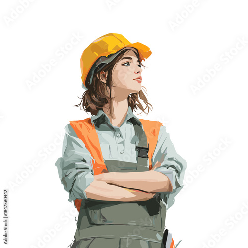Vector portrait illustration of a female construction worker isolated on a white background