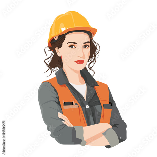 Vector portrait illustration of a female construction worker isolated on a white background
