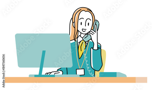 Female Call Center Operator Talking on the Phone – Upper Body