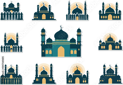 Elegant Mosque Icons Collection Intricate Designs for Cultural and Architectural Projects