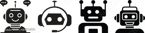Chatbot icon set. Support bot. robot with headset. The symbol of an instant response from the support service. Vector illustration isolated on white background. Editable stroke. vector 