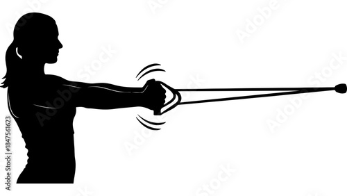 Woman exercising with resistance band with transparent background