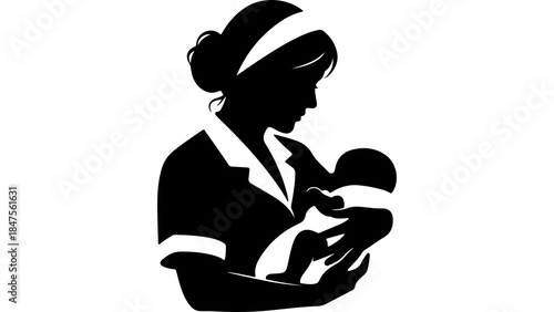 Nurse holding baby with transparent background