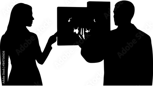 Doctor and patient discussing x-ray with transparent background