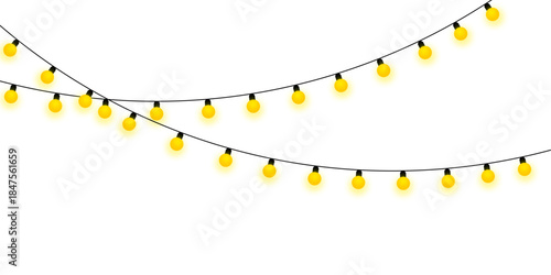 Vibrant yellow string lights for festive decoration on a clean white background