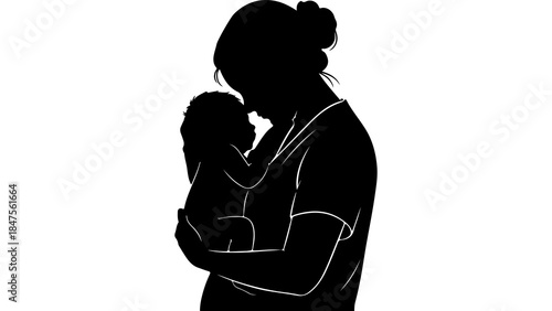 Mother holding baby silhouette with transparent background