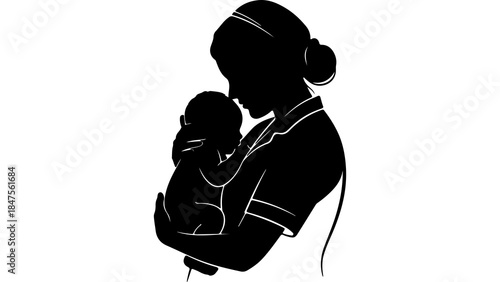 Mother holding baby with transparent background