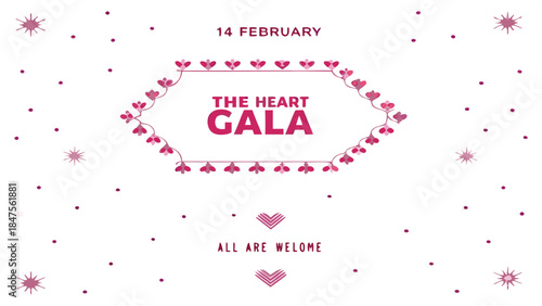 A minimalistic valentine card with scattered bright pink hearts and dots on white background for romantic occasions