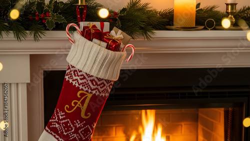 Cozy Christmas Stocking by Fireplace