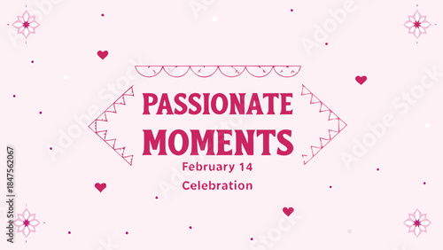 Soft pink valentine's day card with heart shapes and passionate moments text